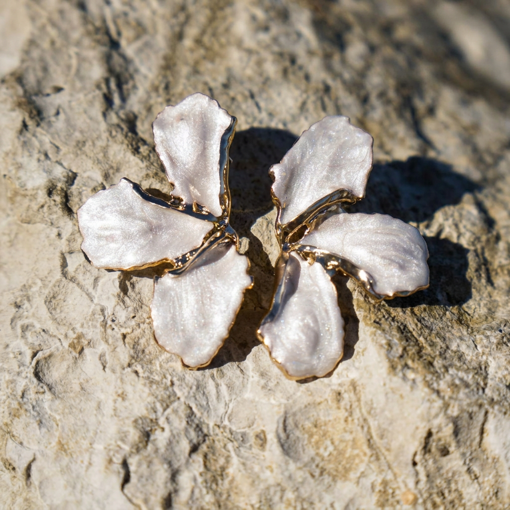 Wit met gouden bloem oorbellen