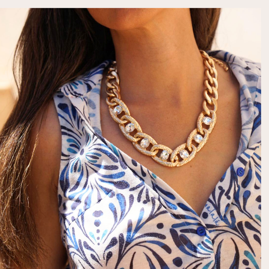 Golden chain necklace with crystals