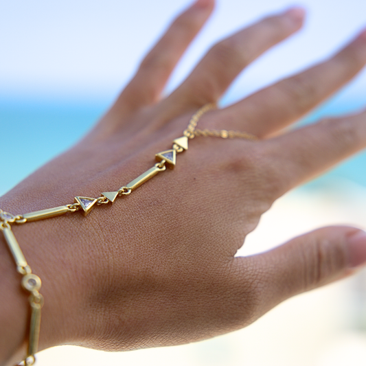 Golden hand chain triangle crystals