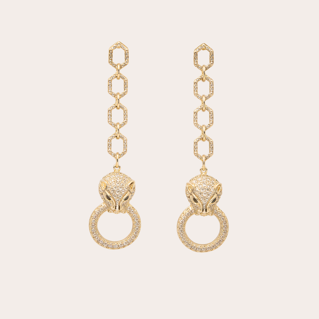 Felino Celestial - Gold and silver plated leopard earrings