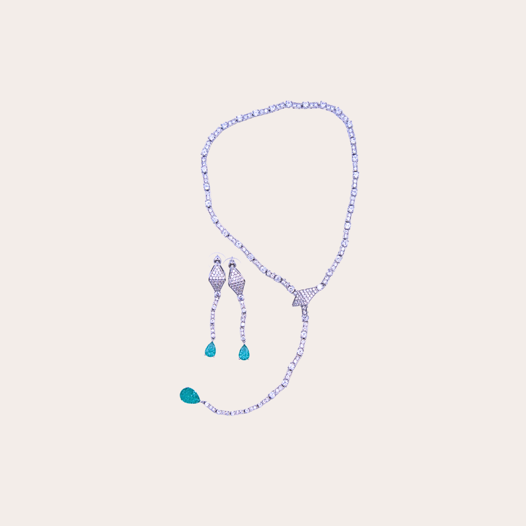 Estrella verde Set - Silver crystal jewellery set with green stonedrop - silver plated