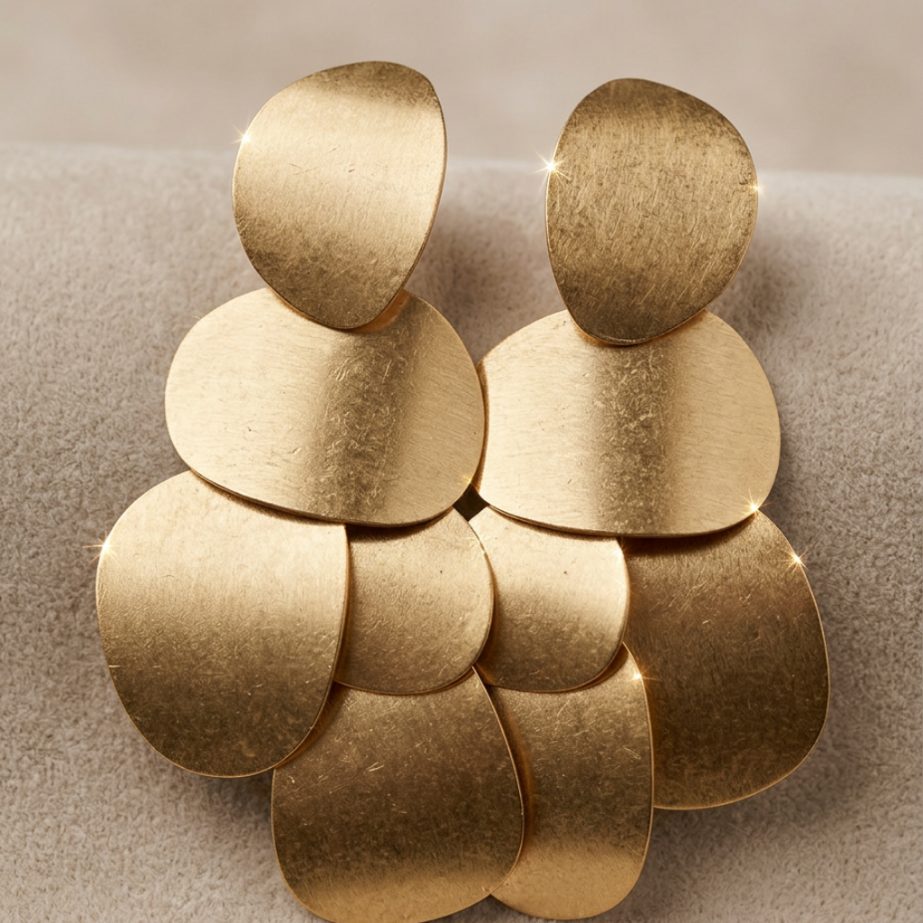 Alora – long golden earrings with matte hammered circles – detail 4 – Wear Celestials