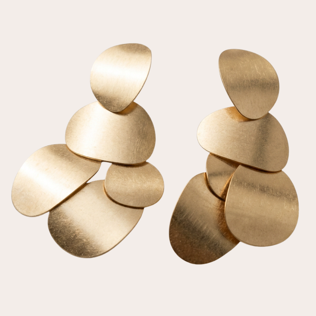 Alora – long golden earrings with matte hammered circles – Wear Celestials
