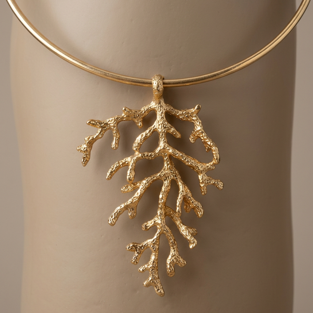 Árbol Celestial – gold tree branch jewellery set, pendant and earrings, gold plated – detail 7 – Wear Celestials