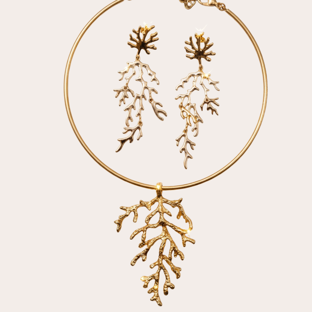 Árbol Celestial – gold tree branch jewellery set, pendant and earrings, gold plated – Wear Celestials