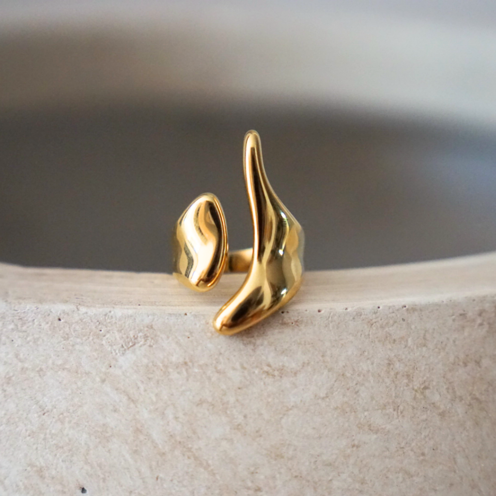 Armonía – sculptural statement ring in gold and silver – detail 4 – Wear Celestials