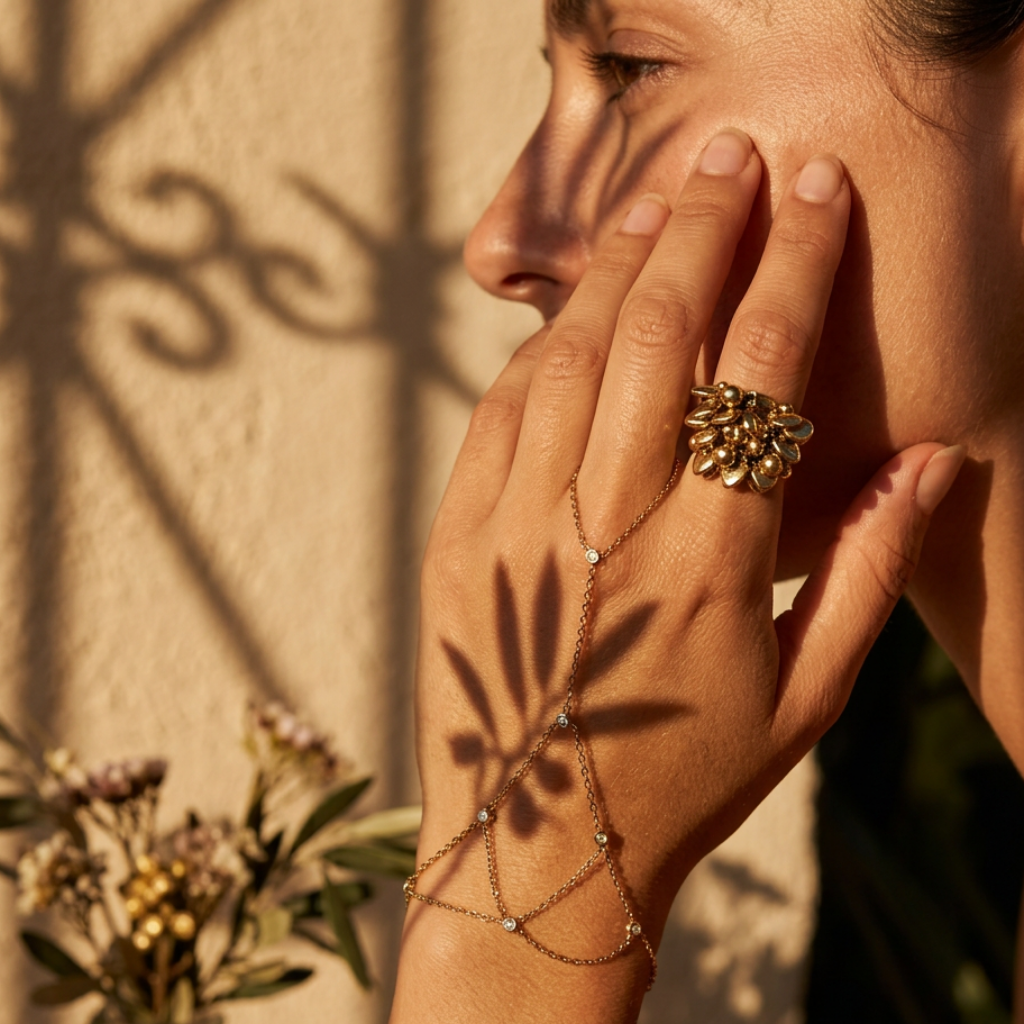 Astra Amore – wide gold statement ring with hearts – detail 4 – Wear Celestials