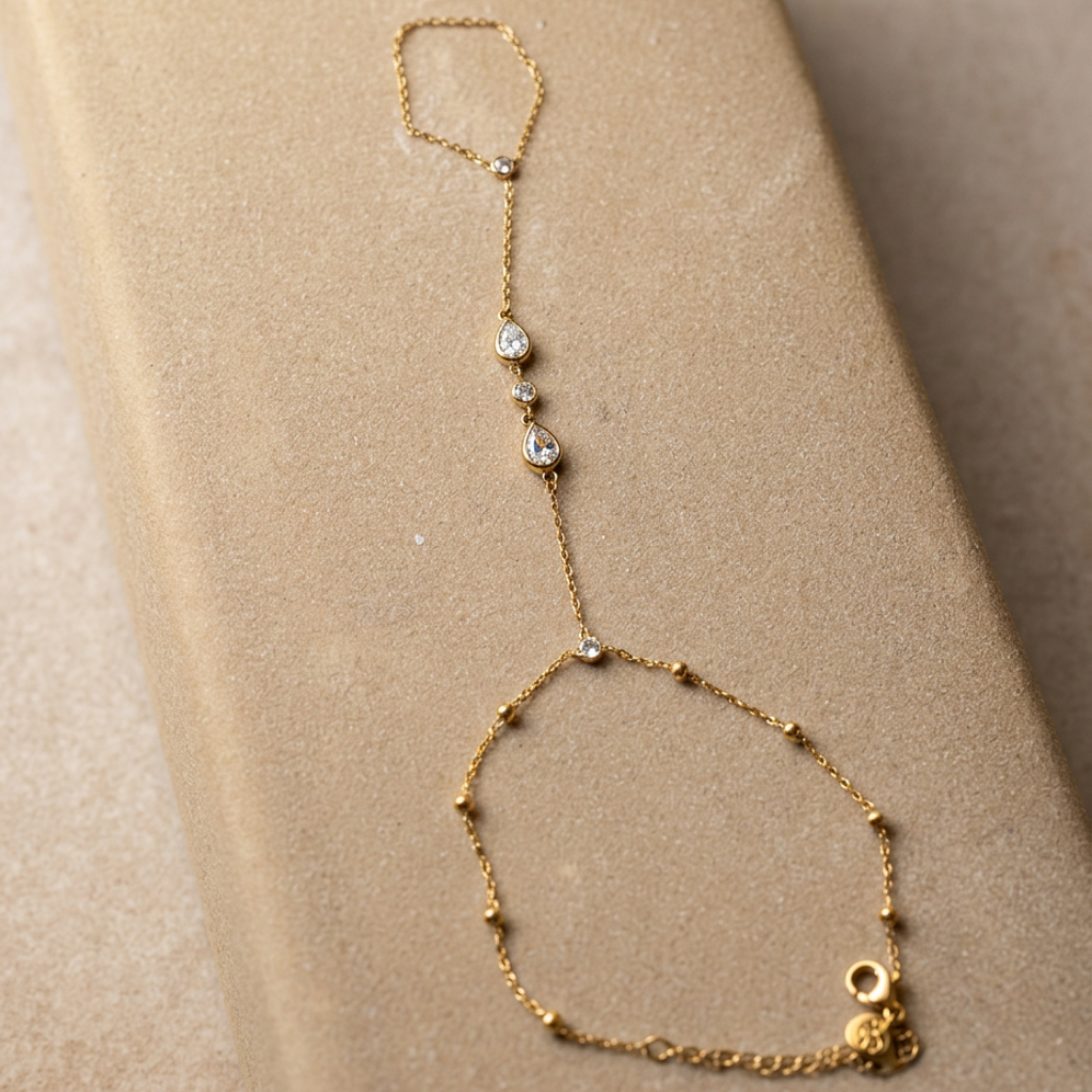 Astra – gold hand chain with crystals – detail 5 – Wear Celestials