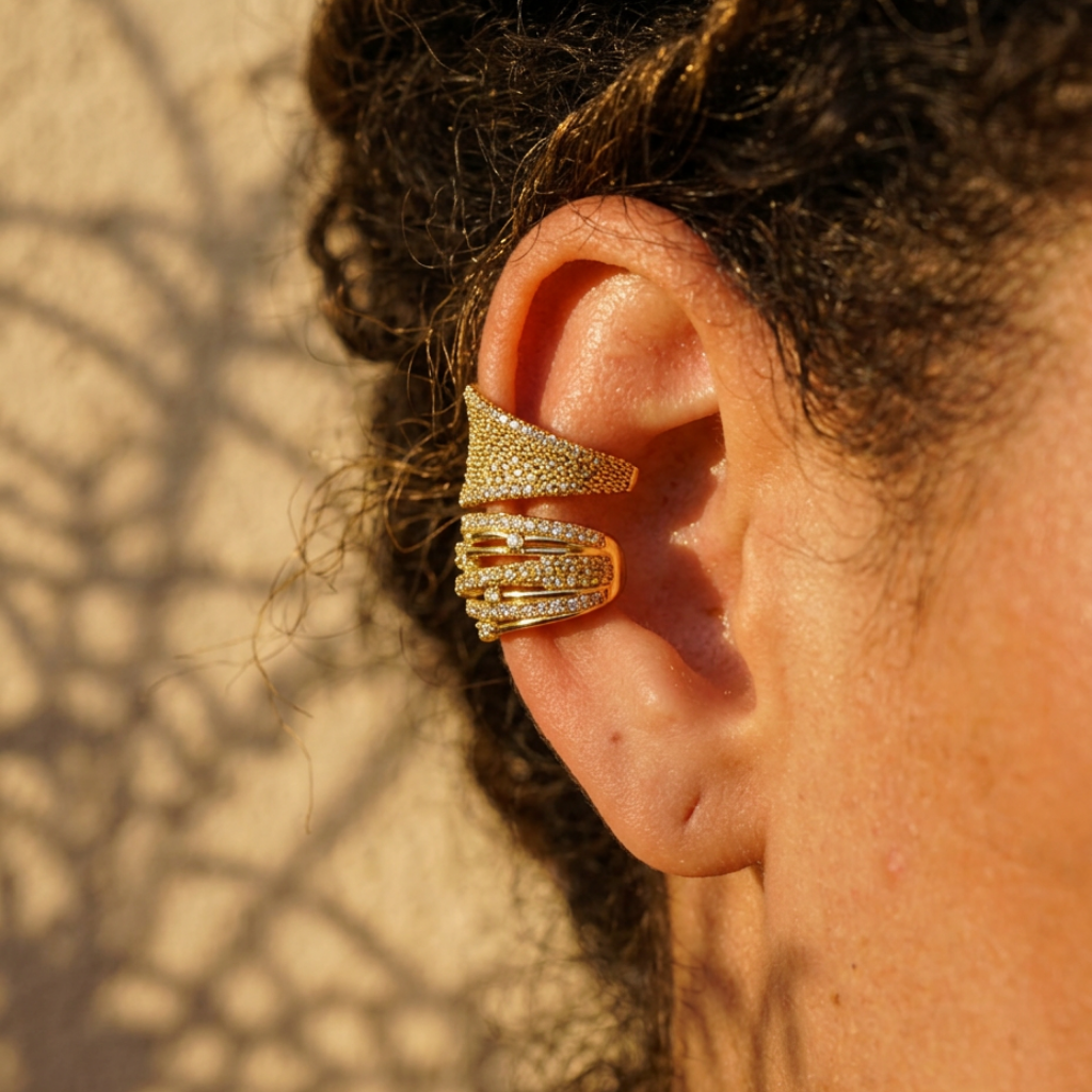 Cuff Combo – ear cuff set Triana and Destello with crystals – detail 5 – Wear Celestials
