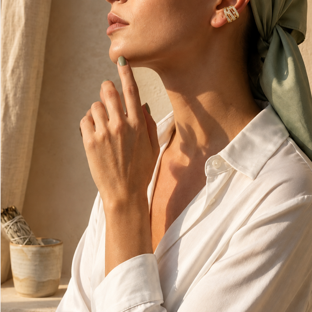 Destello – layered ear cuff with small crystals, gold and silver – detail 5 – Wear Celestials