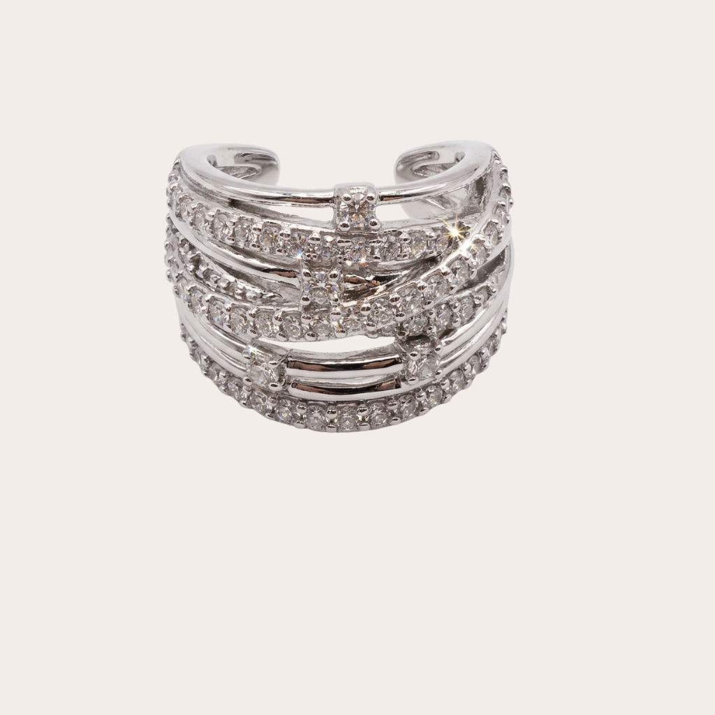 Destello – layered ear cuff with small crystals, gold and silver – detail 6 – Wear Celestials
