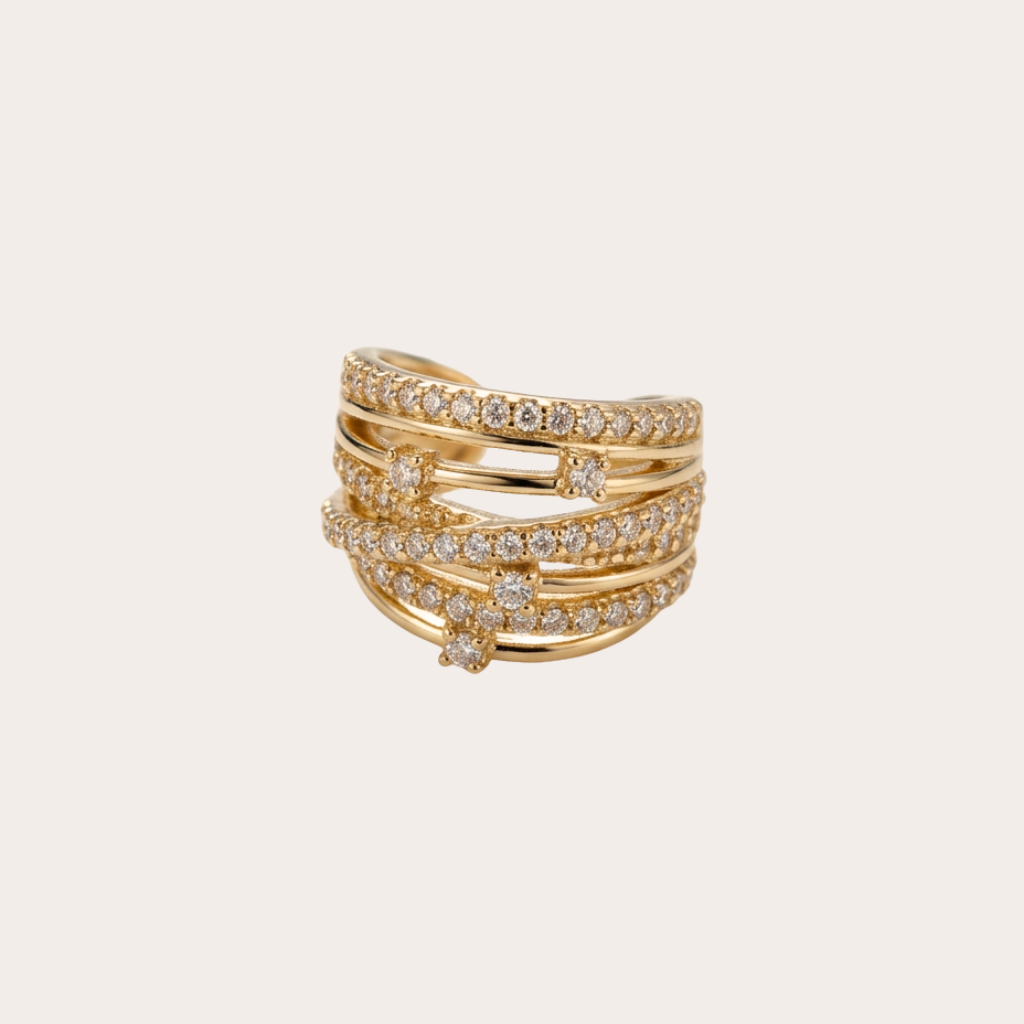 Destello – layered ear cuff with small crystals, gold and silver – Wear Celestials