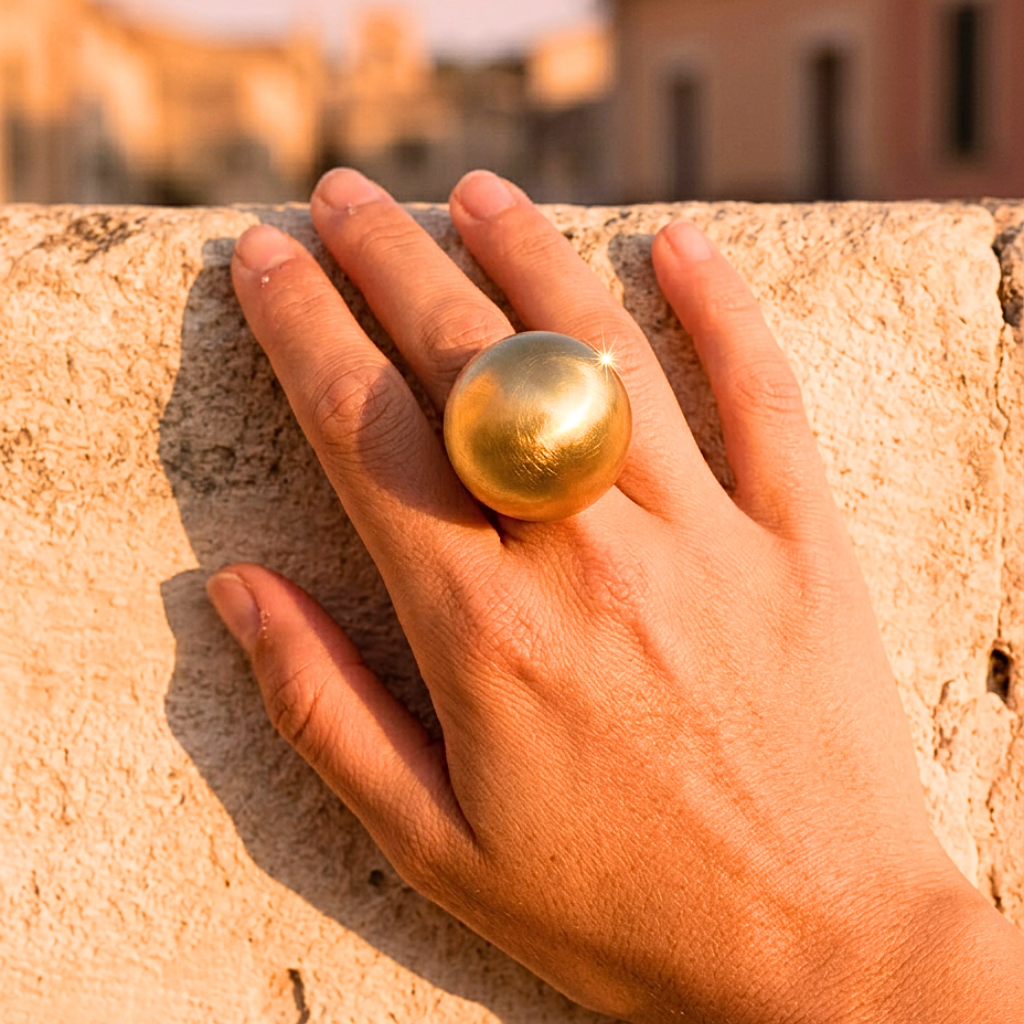 Esfero Dorada – adjustable gold sphere statement ring – detail 6 – Wear Celestials