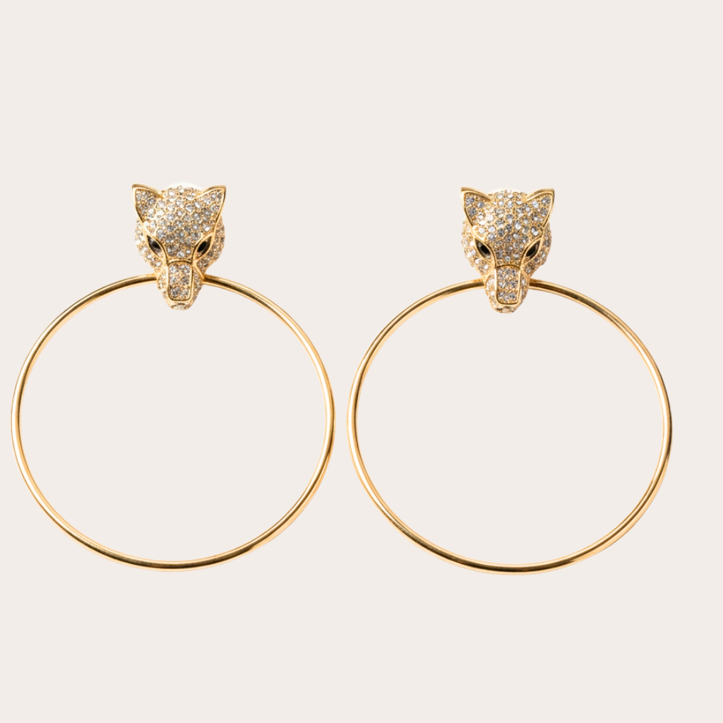 Royal Fiera – large copper hoop earrings with crystal jaguar head – Wear Celestials