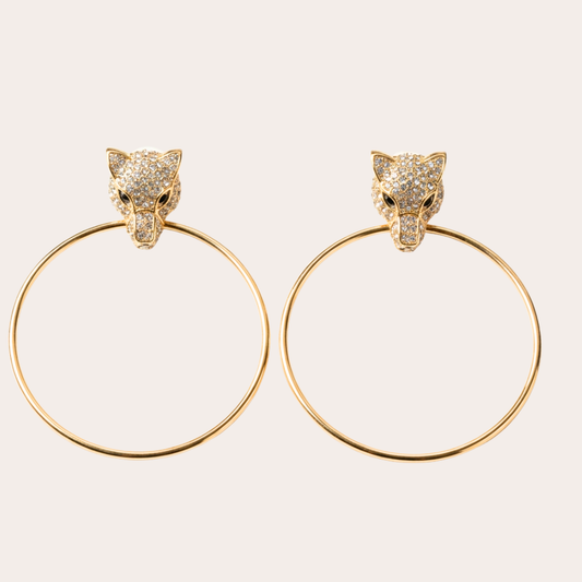 Royal Fiera – grandes créoles cuivrées avec tête de jaguar en cristaux – Wear Celestials