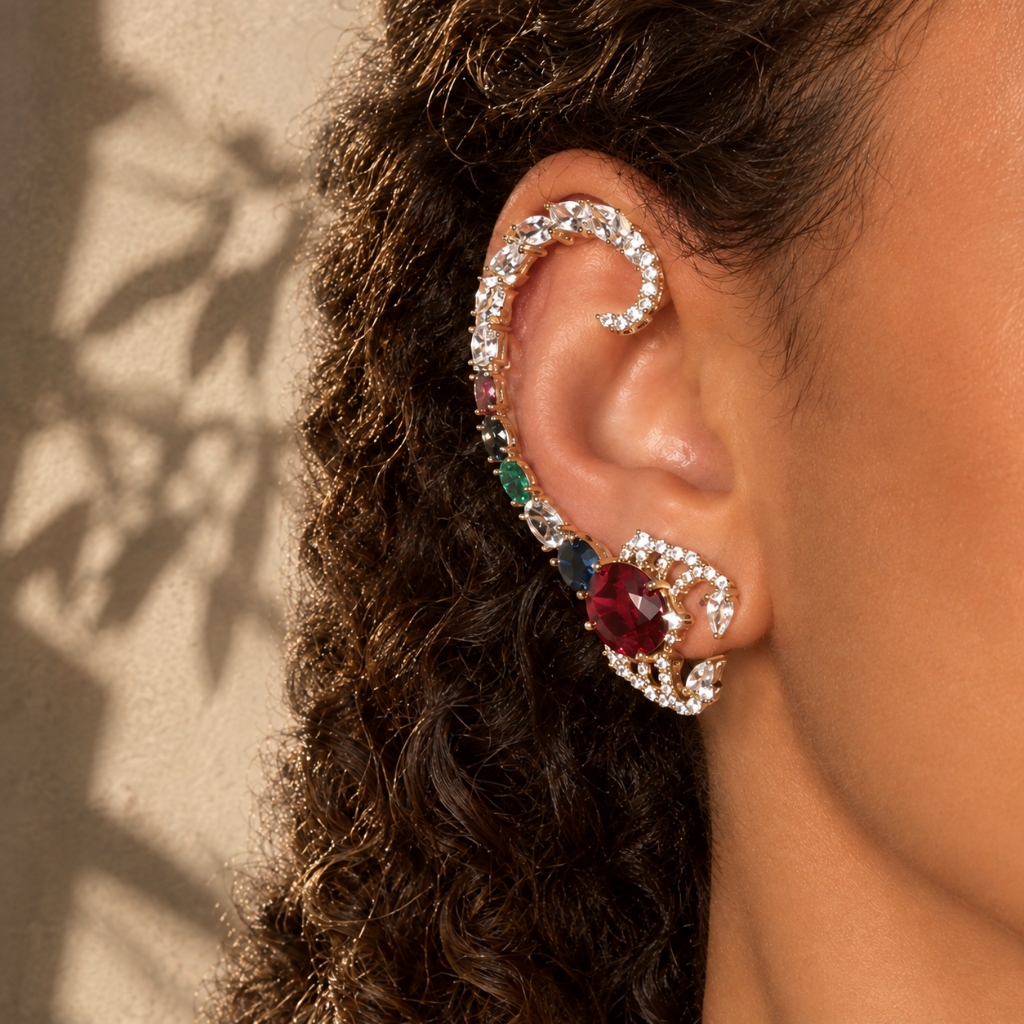 Scorpia – scorpion ear climber, silver crystal ear cuff – detail 2 – Wear Celestials