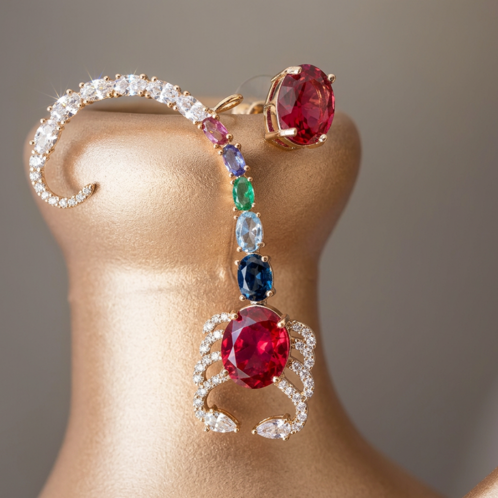 Scorpia – scorpion ear climber, silver crystal ear cuff – detail 3 – Wear Celestials