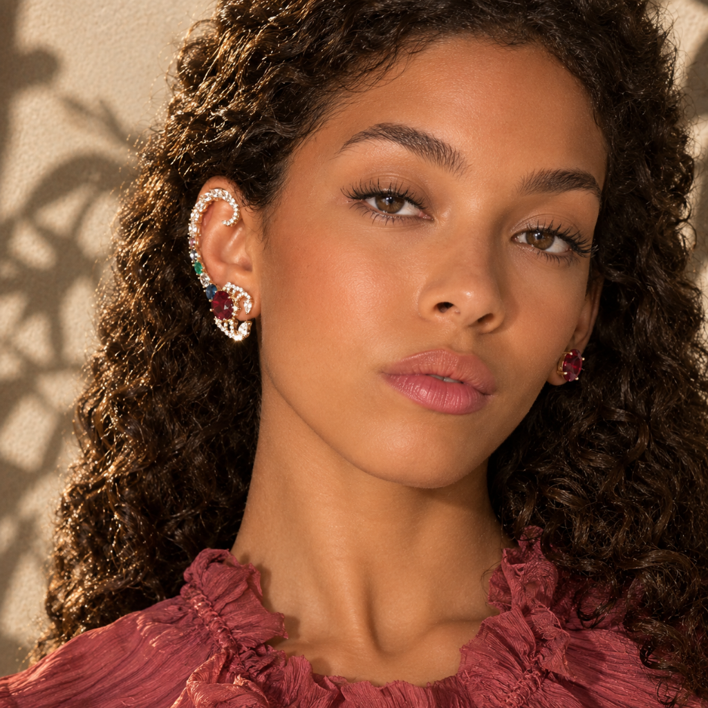 Scorpia – scorpion ear climber, silver crystal ear cuff – detail 6 – Wear Celestials