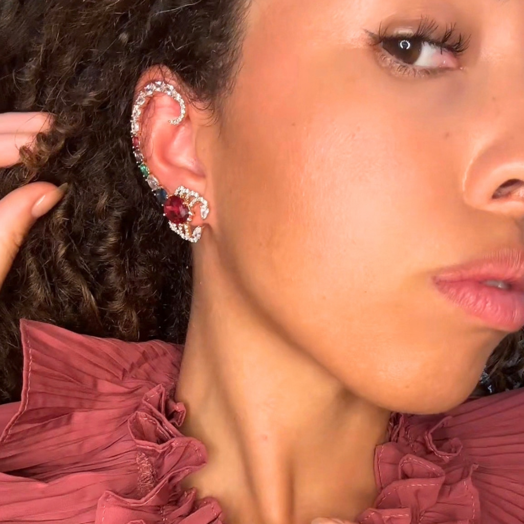 Scorpia – scorpion ear climber, silver crystal ear cuff – detail 8 – Wear Celestials