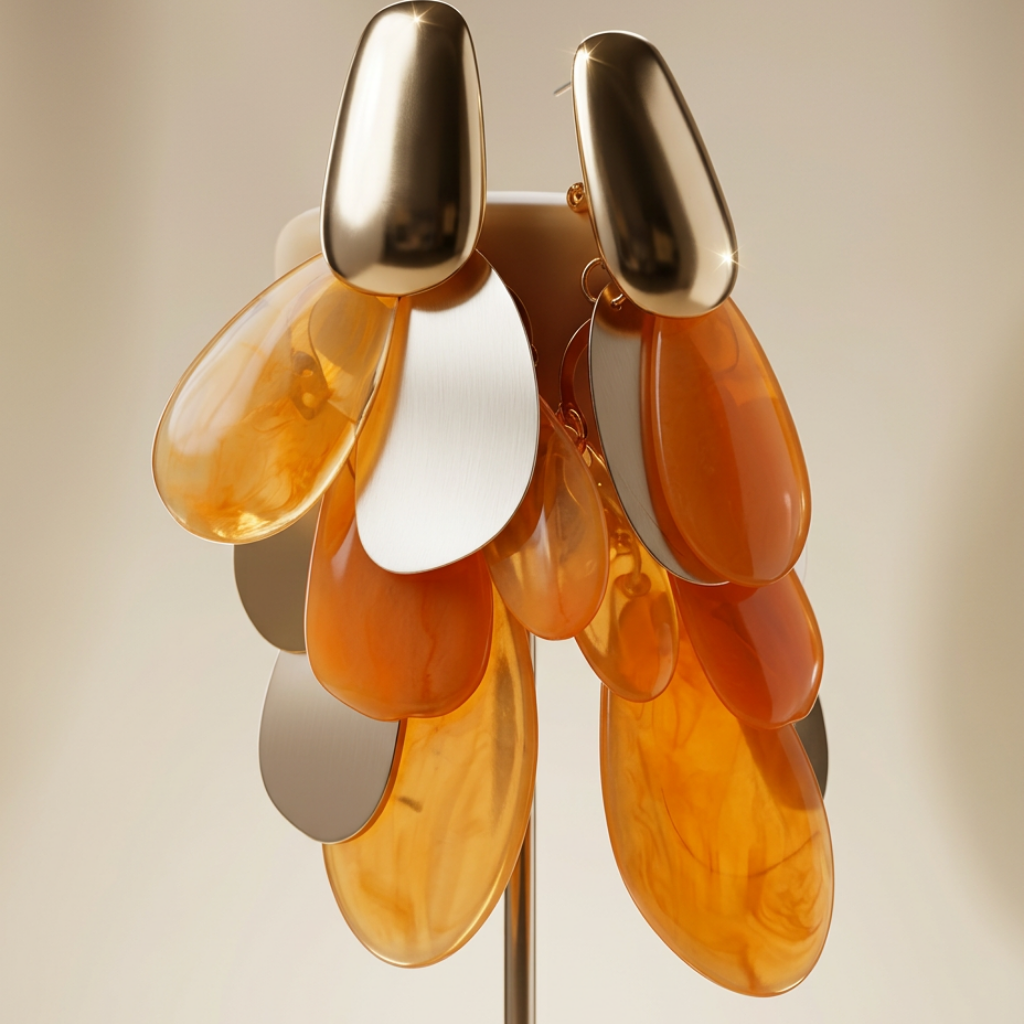 Sienna – long gold and orange leaf earrings – detail 4 – Wear Celestials