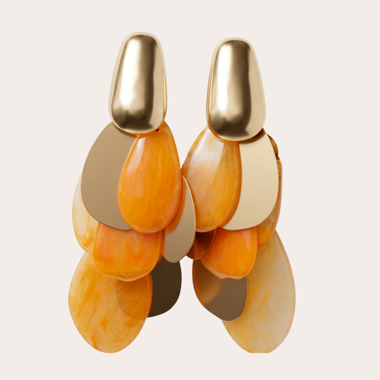 Sienna – longues boucles d'oreilles feuilles dorées et orange – Wear Celestials