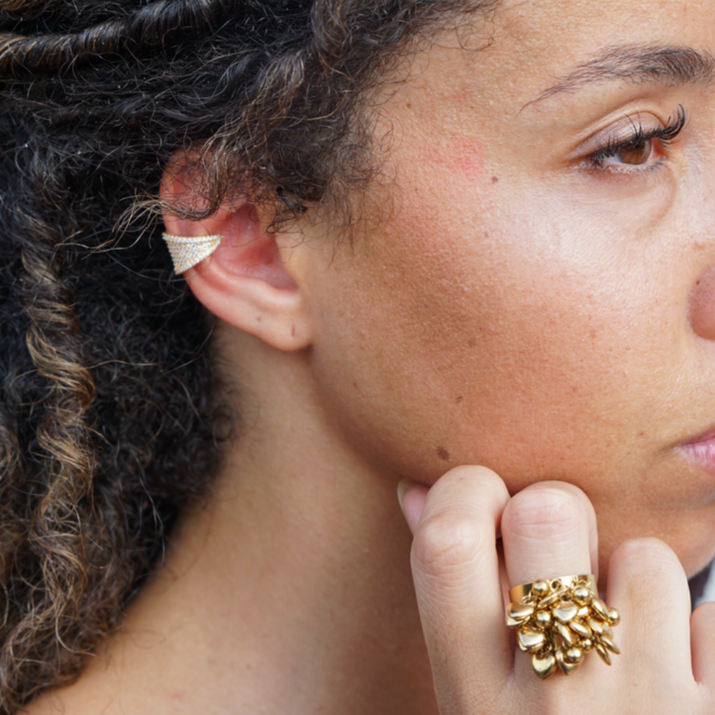 Triana – triangle crystal ear cuff, gold and silver – detail 3 – Wear Celestials