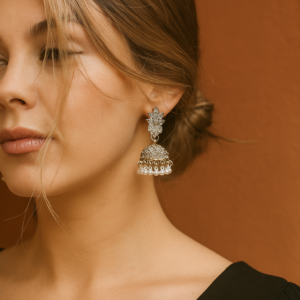 zilveren jhumka oorbellen met parels