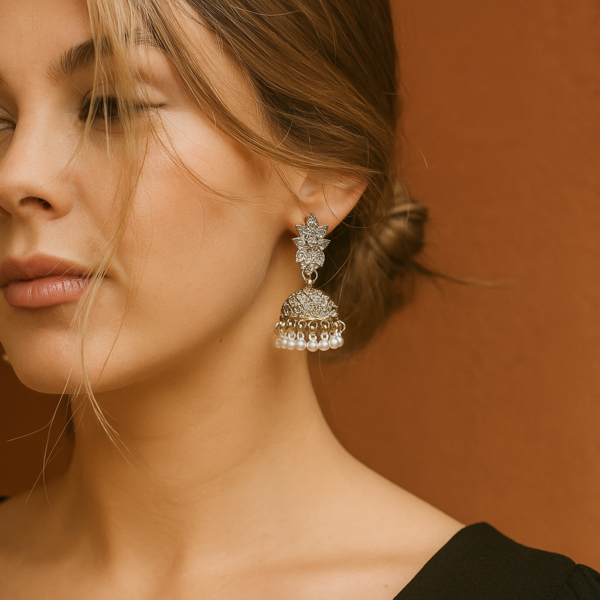 zilveren jhumka oorbellen met parels