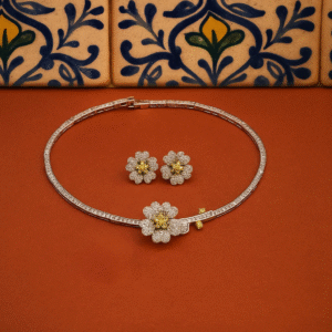 Zilveren ketting en oorbellen bloemenset