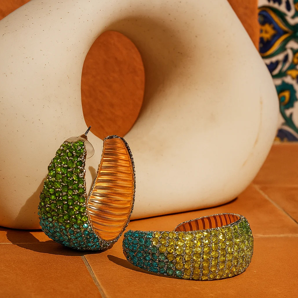 Groene blauwe oorringen steentjes