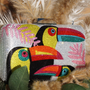 Zilveren glitter tas, tucan