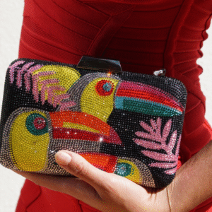 Glittertas zwart, tucan