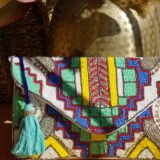 geometrische kralen clutch groen blauw wit