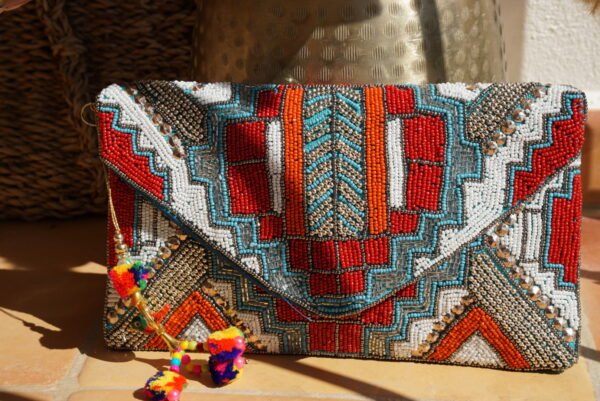 geometrische kralen clutch met vogels