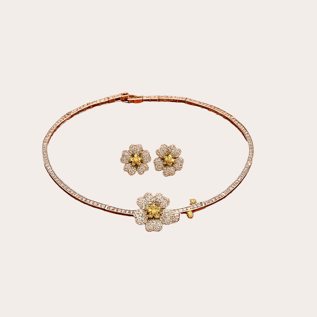 Zilveren ketting en bloemen set