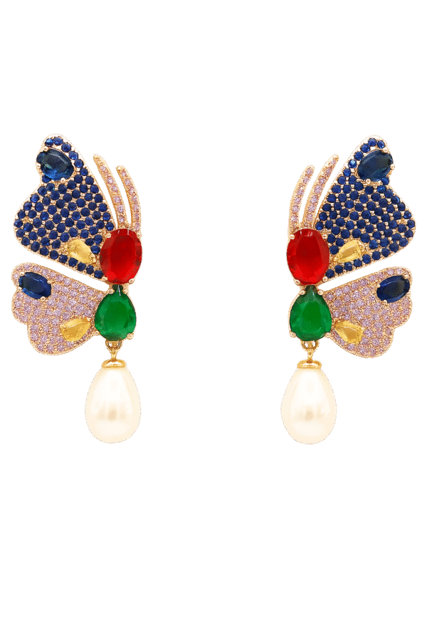 Vlinder oorbellen in blauw en zilver. Handgemaakte oorbellen, kristal