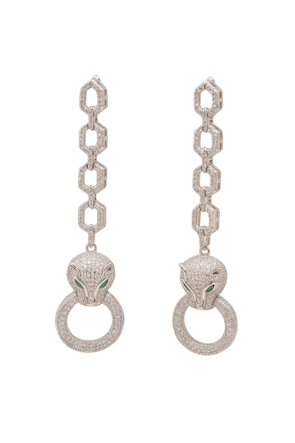 Lange panter oorbellen, zilver