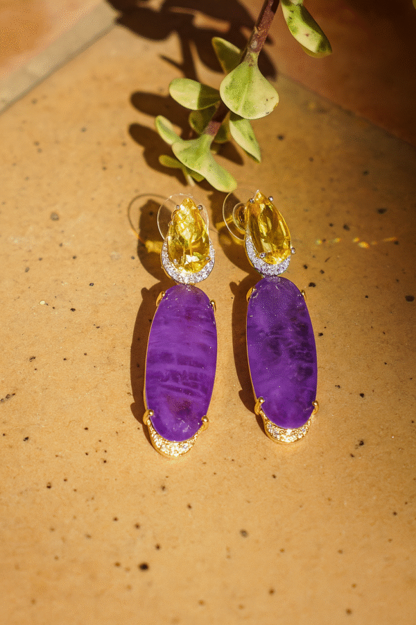 Paarse lange oorbellen