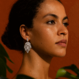 Long silver leaf earring