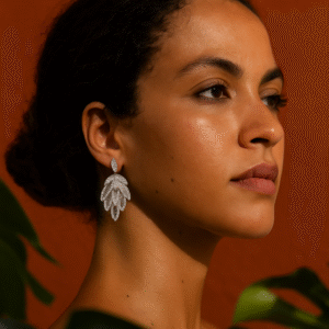 Long silver leaf earring