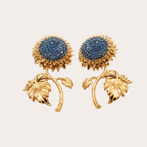 Lange gouden zonnebloem oorbellen