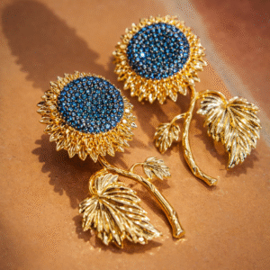 Lange zonnebloem oorbellen